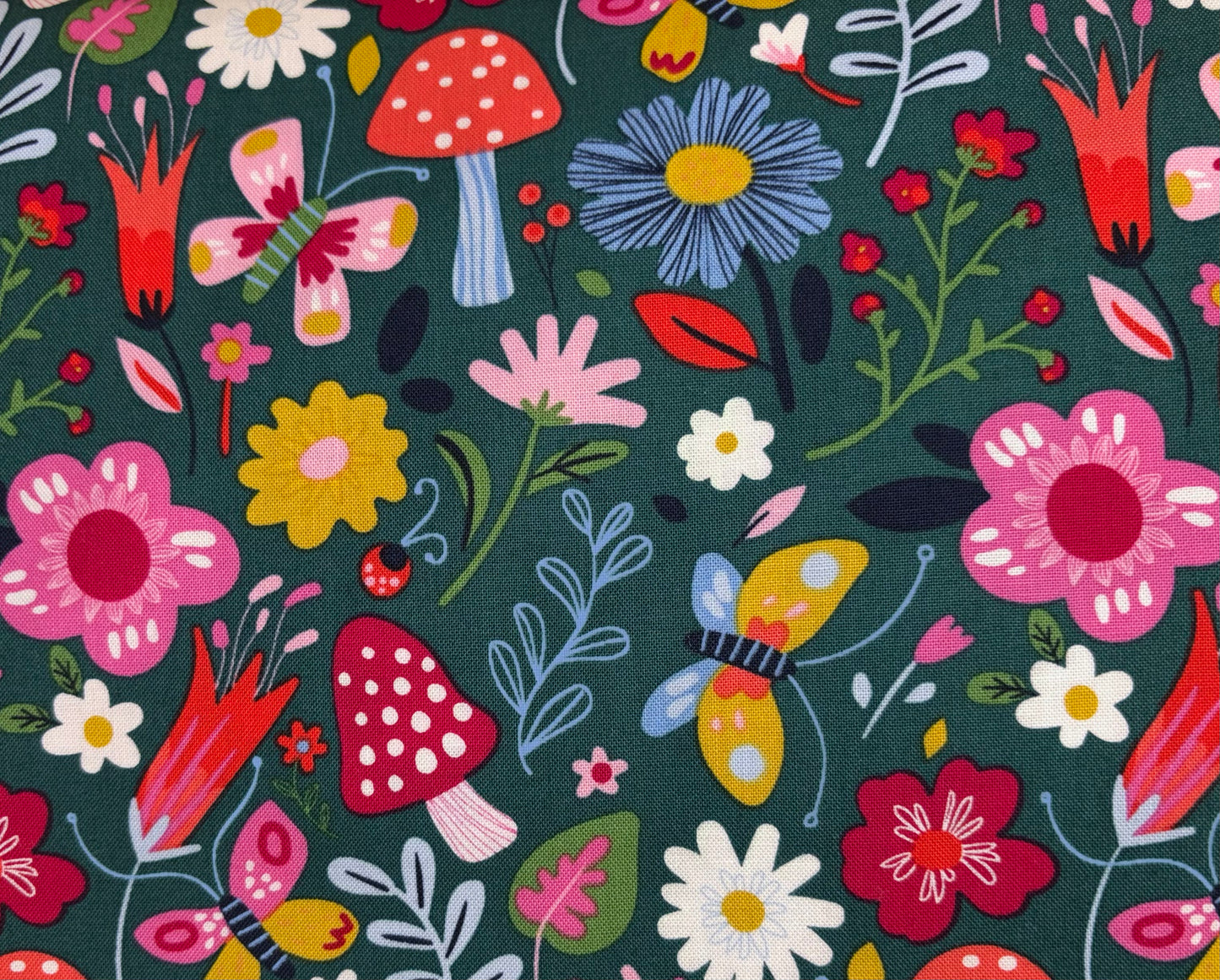 Multi Colored Floral/ Mushroom on Green