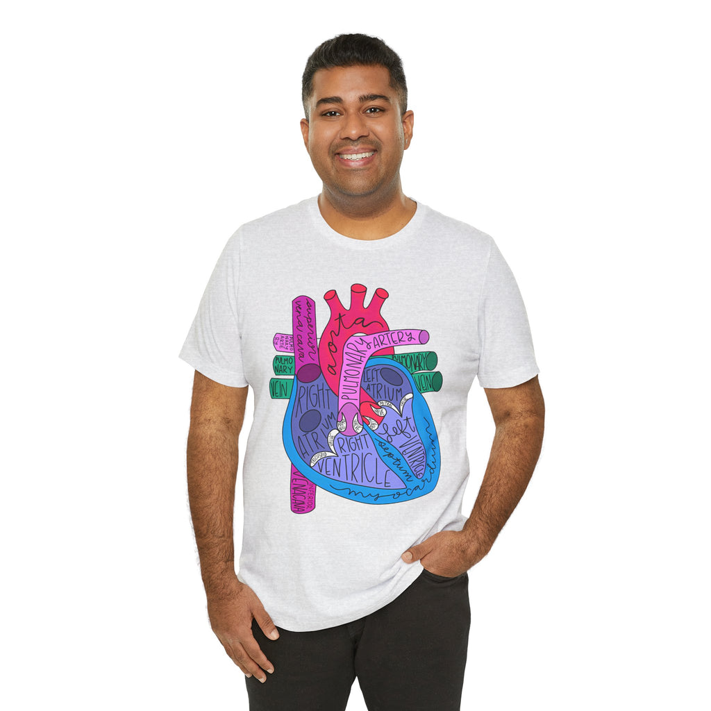 Anatomical Heart Diagram Tee — Colorful Labeled Cardiac Anatomy Shirt