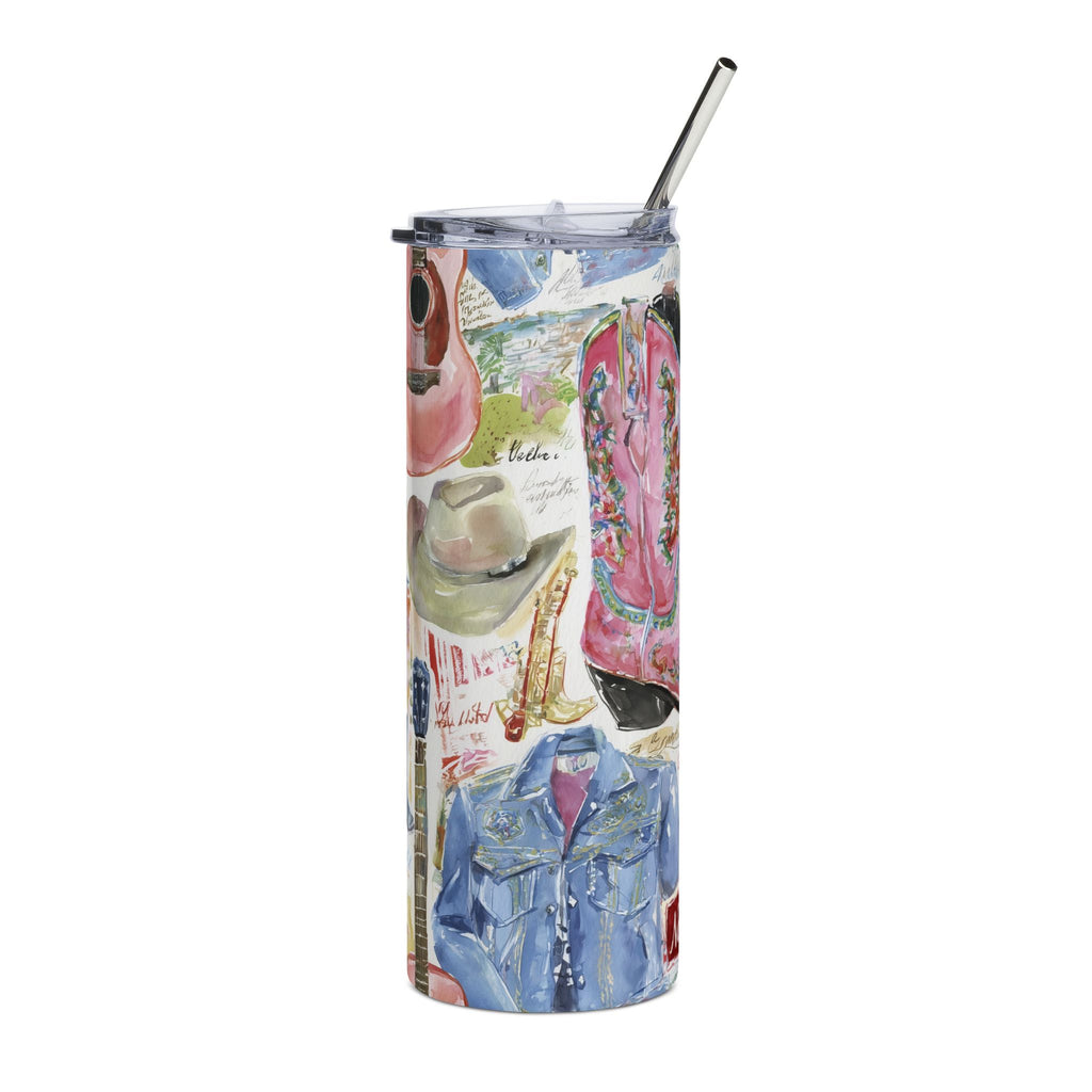 Watercolor Country Western Guitar Stainless Steel Tumbler 20oz