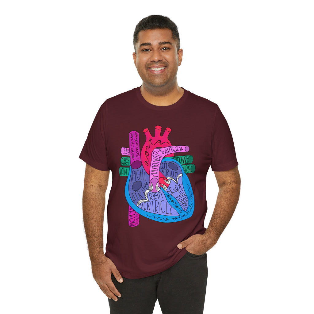 Anatomical Heart Diagram Tee — Colorful Labeled Cardiac Anatomy Shirt