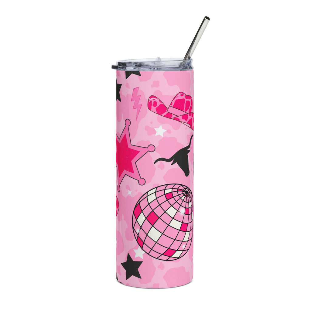 20oz Pink Disco Tumbler — Cowgirl Stars & Mirror Ball Stainless Steel Travel Cup