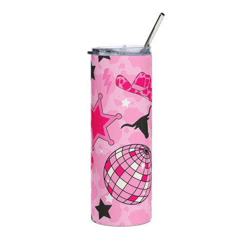 20oz Pink Disco Tumbler — Cowgirl Stars & Mirror Ball Stainless Steel Travel Cup