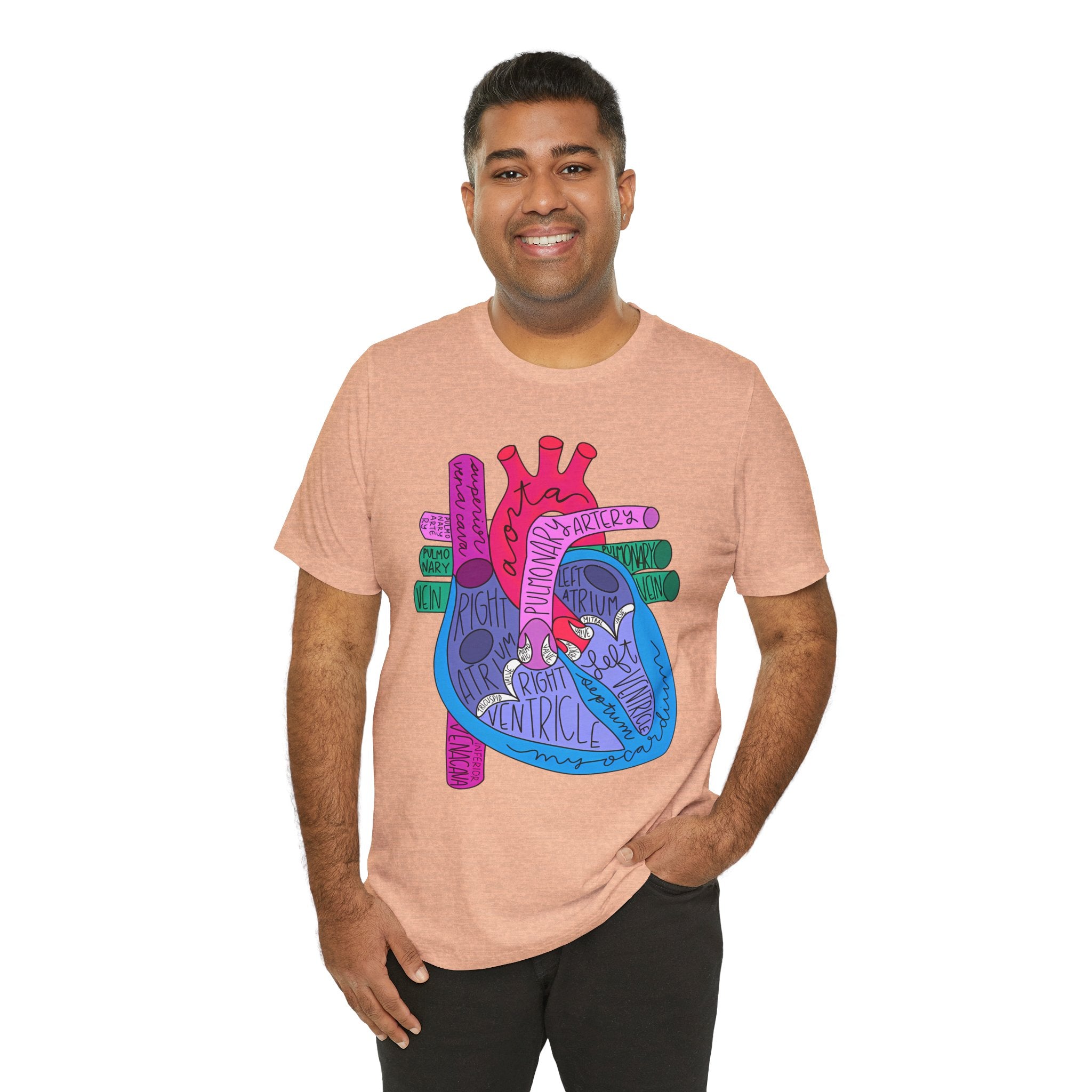 Anatomical Heart Diagram Tee — Colorful Labeled Cardiac Anatomy Shirt