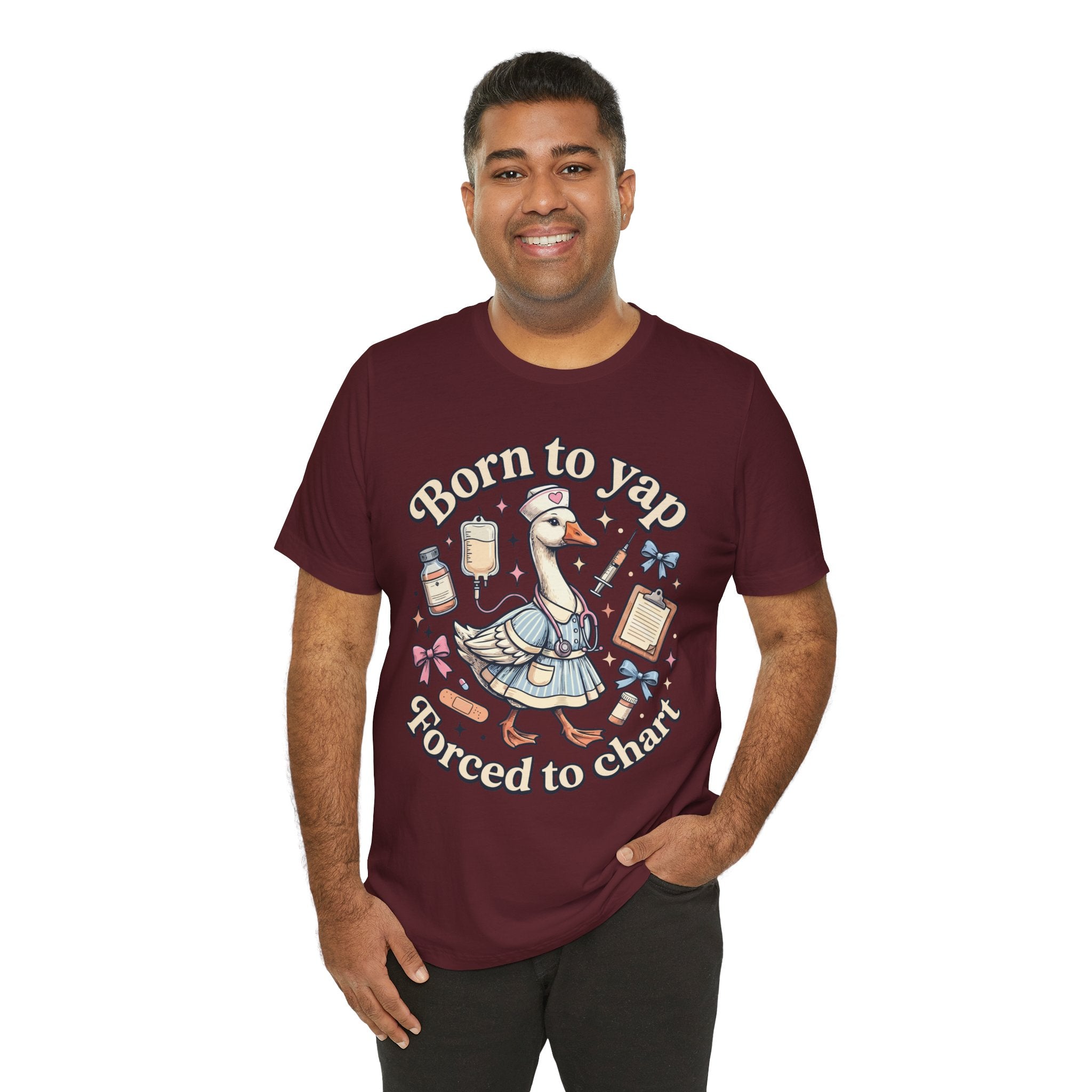 Born to Yap, Forced to Chart Tee — Cute Nurse Pelican Medical Student Shirt