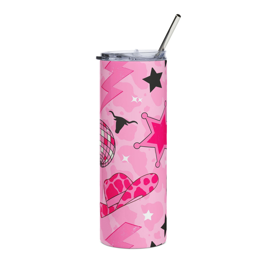 20oz Pink Disco Tumbler — Cowgirl Stars & Mirror Ball Stainless Steel Travel Cup