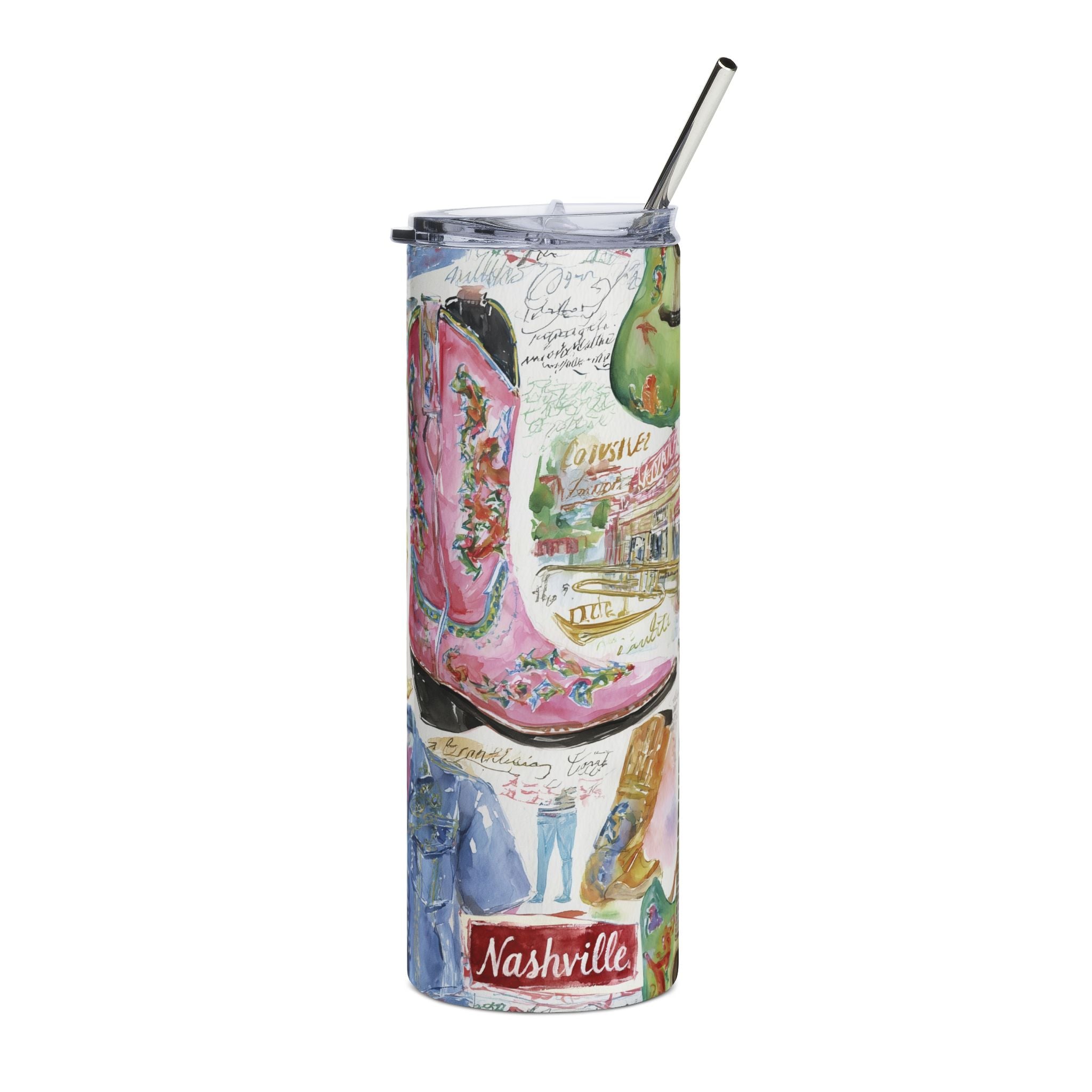 Watercolor Country Western Guitar Stainless Steel Tumbler 20oz