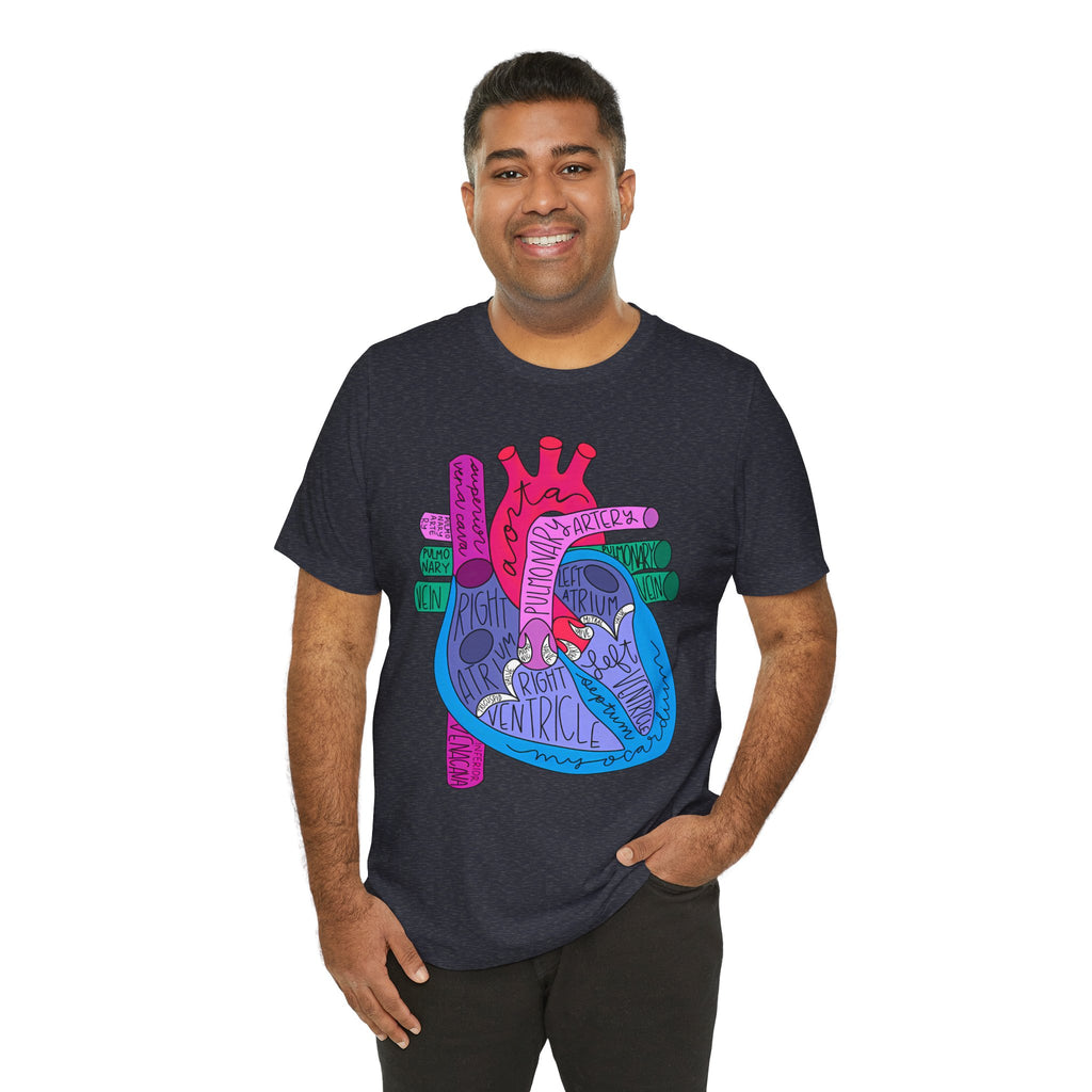 Anatomical Heart Diagram Tee — Colorful Labeled Cardiac Anatomy Shirt