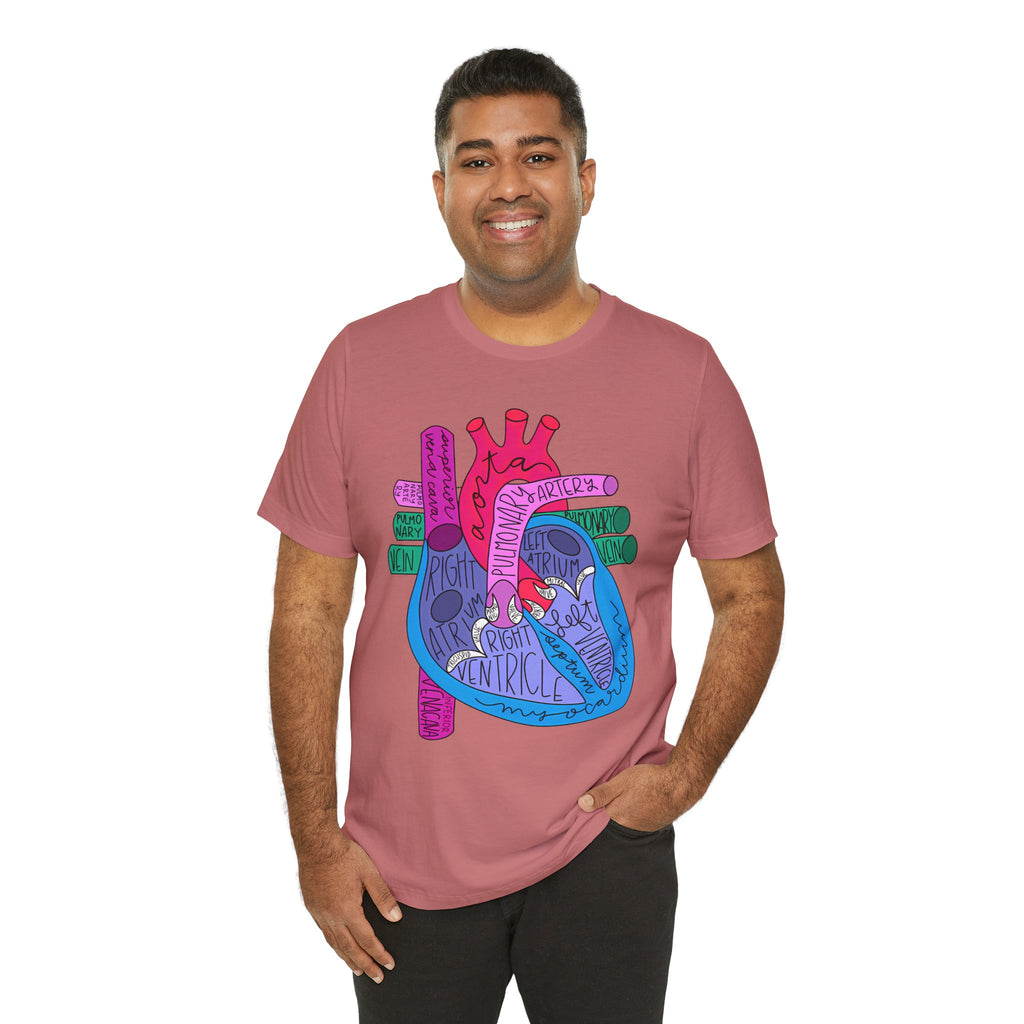 Anatomical Heart Diagram Tee — Colorful Labeled Cardiac Anatomy Shirt