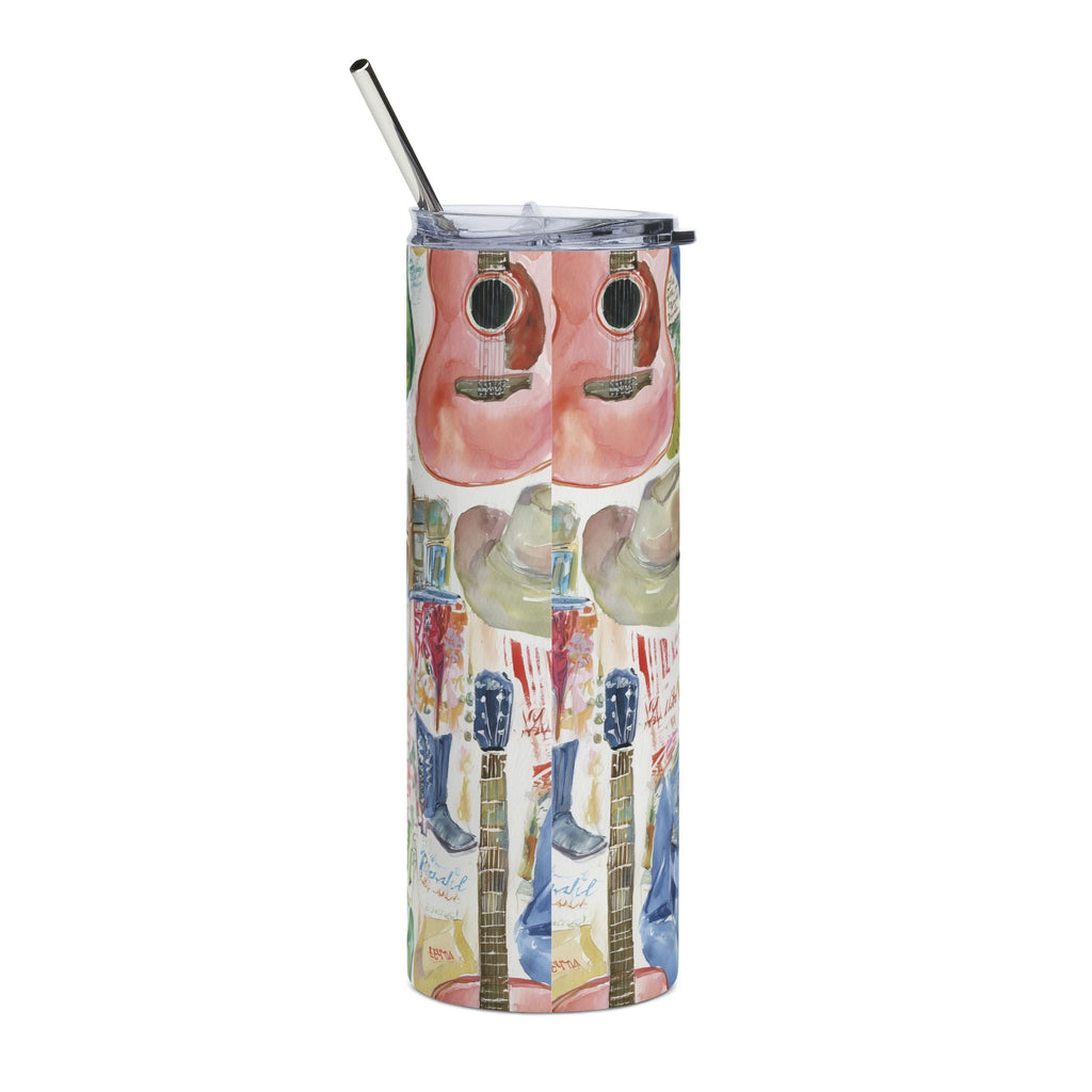 Watercolor Country Western Guitar Stainless Steel Tumbler 20oz