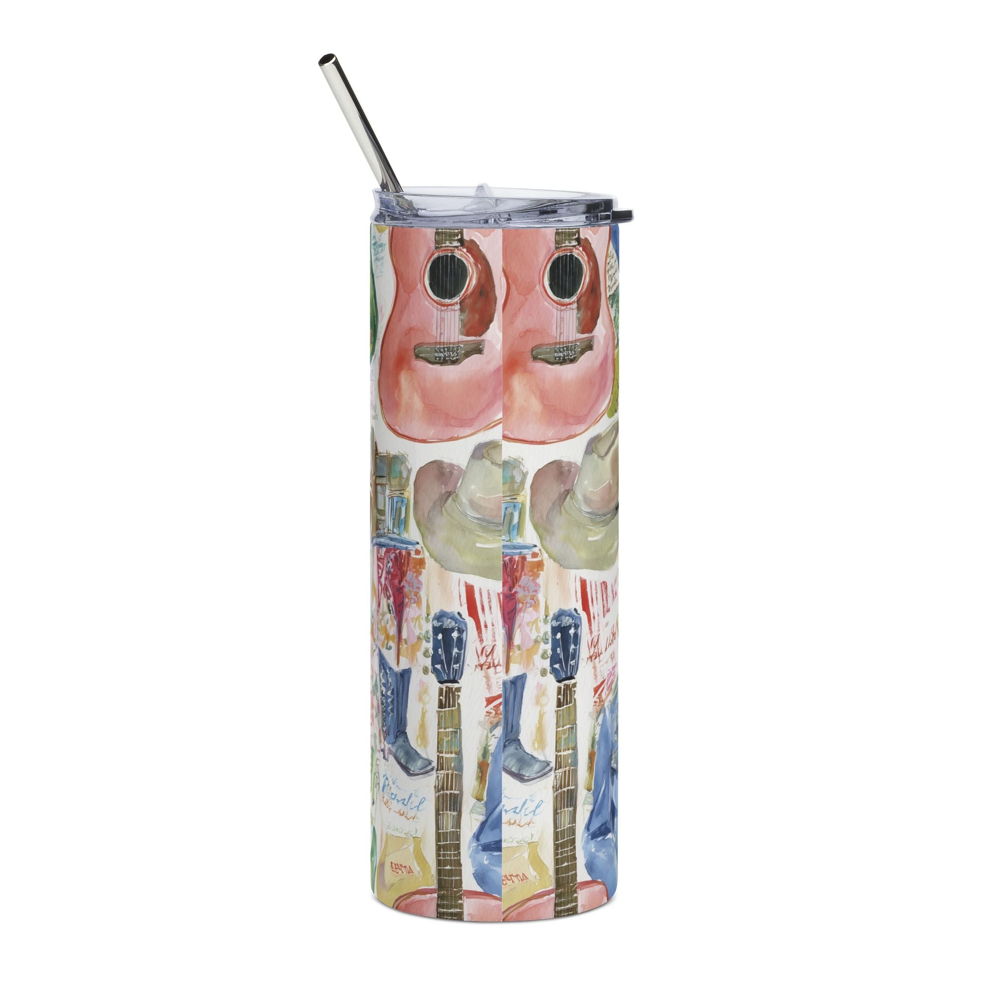 Watercolor Country Western Guitar Stainless Steel Tumbler 20oz