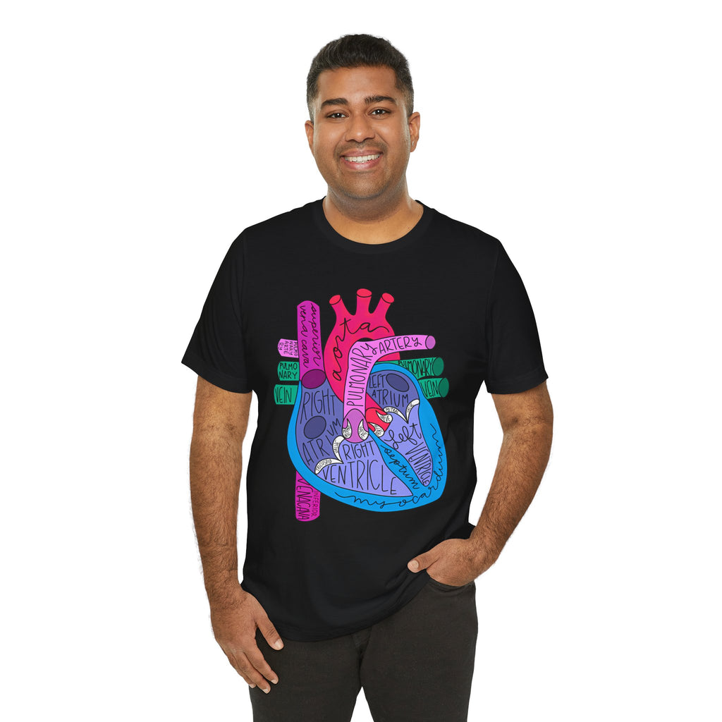 Anatomical Heart Diagram Tee — Colorful Labeled Cardiac Anatomy Shirt