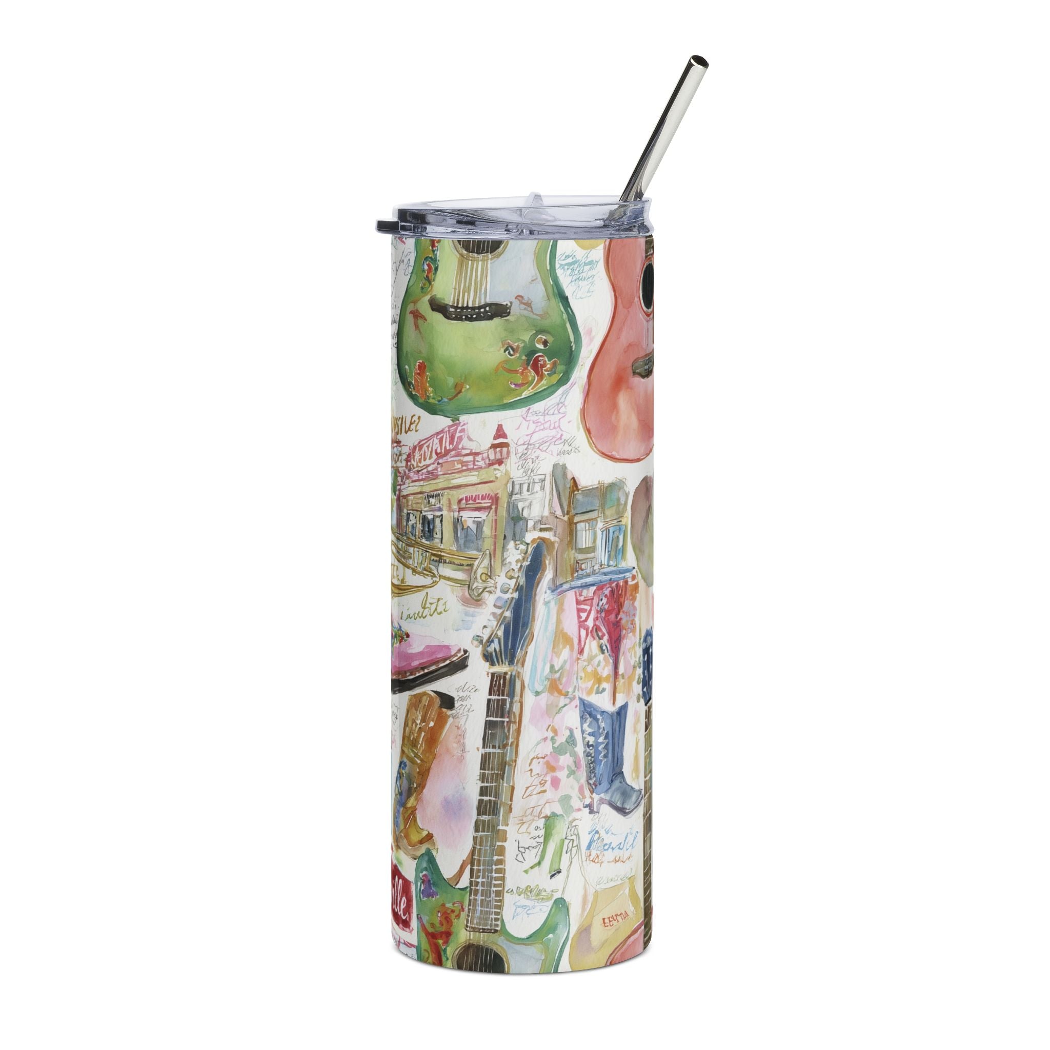 Watercolor Country Western Guitar Stainless Steel Tumbler 20oz