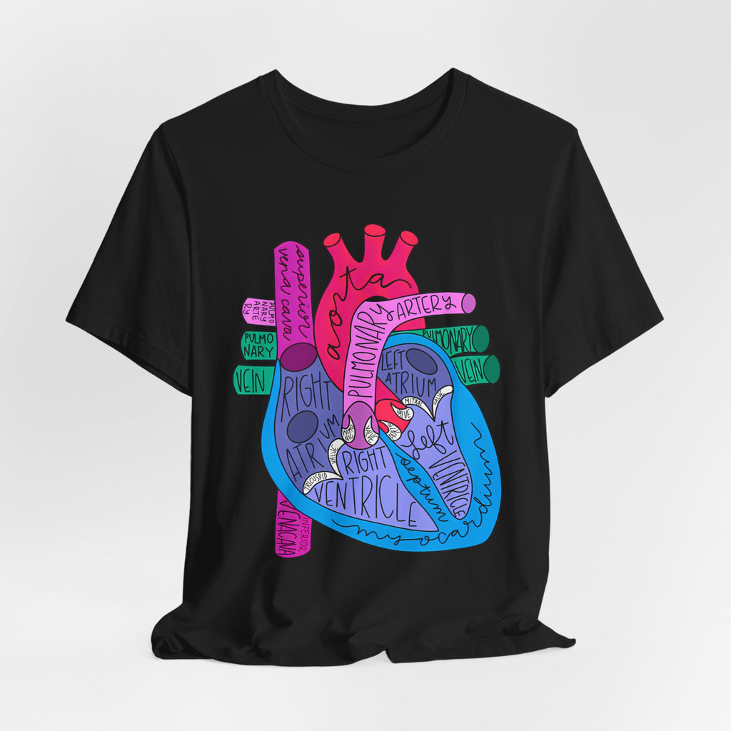 Anatomical Heart Diagram Tee — Colorful Labeled Cardiac Anatomy Shirt