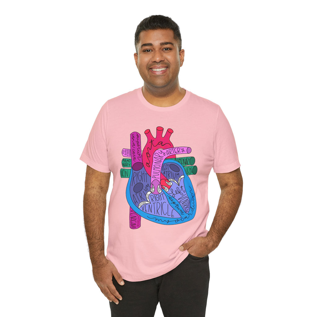 Anatomical Heart Diagram Tee — Colorful Labeled Cardiac Anatomy Shirt