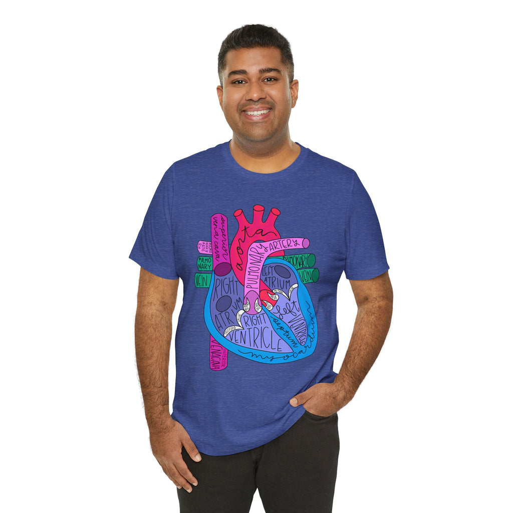 Anatomical Heart Diagram Tee — Colorful Labeled Cardiac Anatomy Shirt
