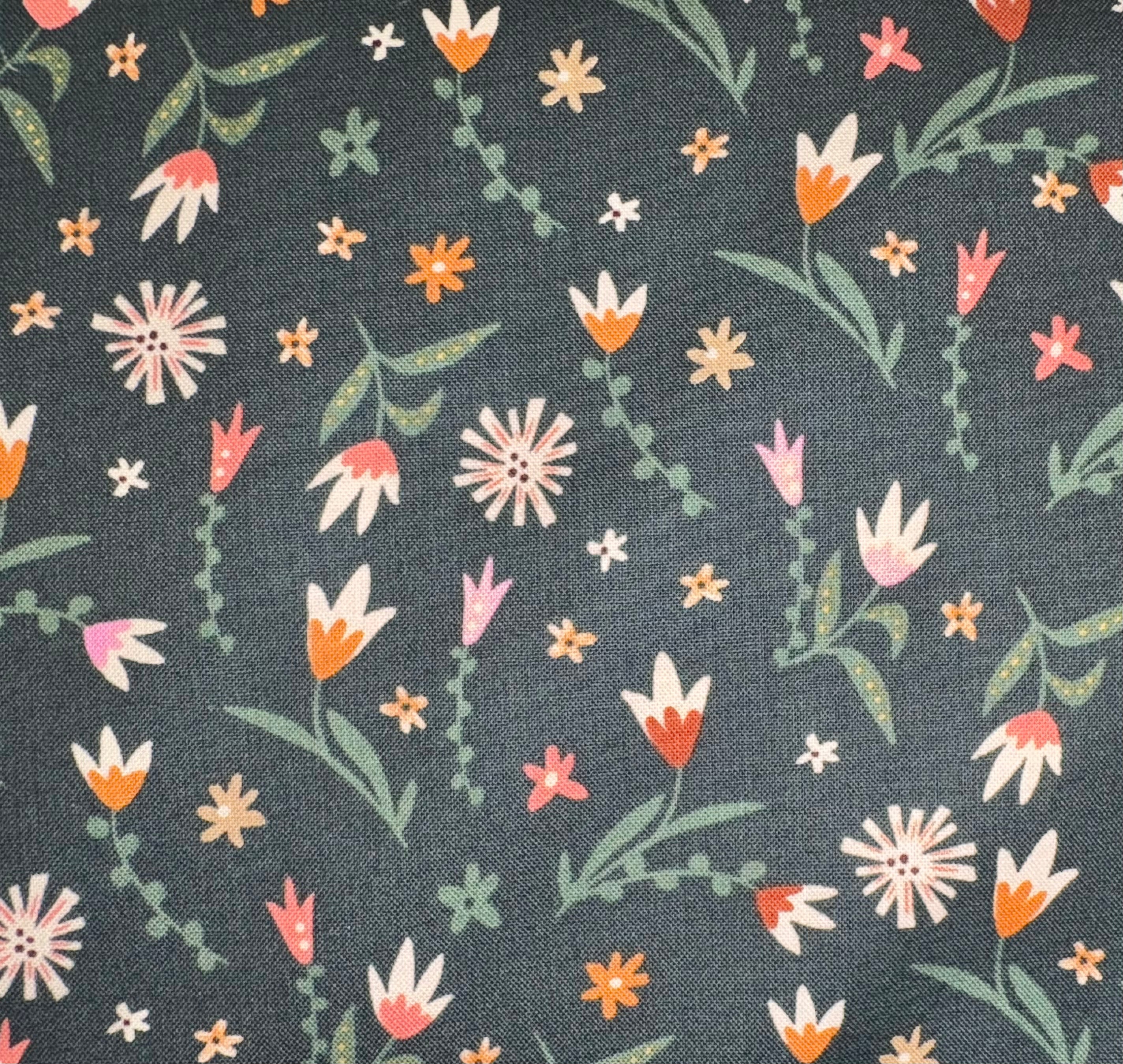 Sm. Orange Floral on Dark Olive