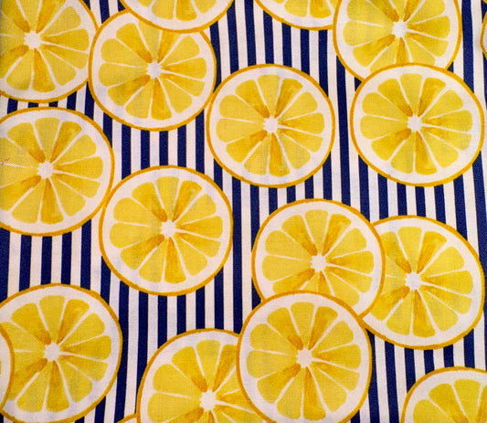 Lemons on Navy Stripe