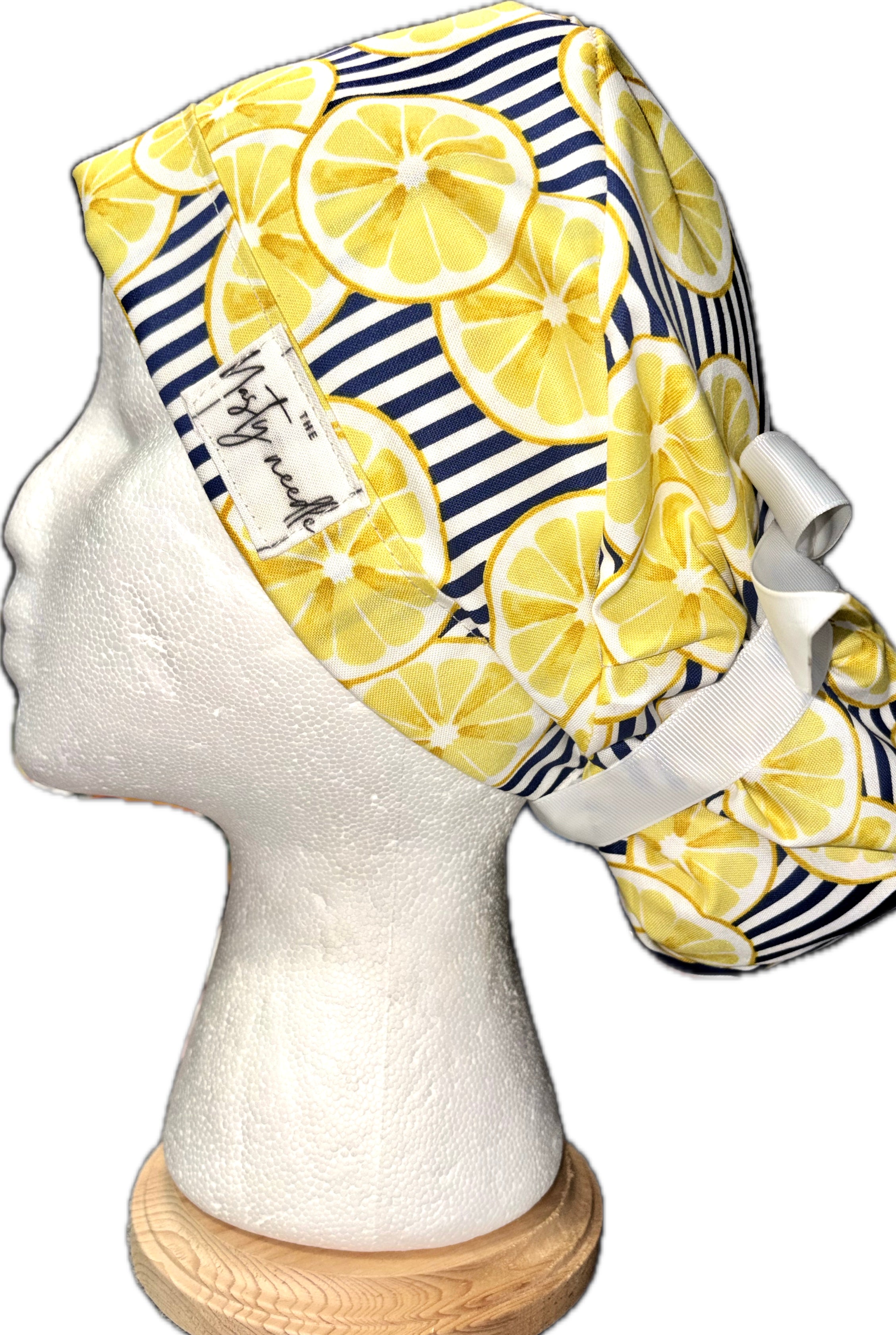 Lemons on Navy Stripe