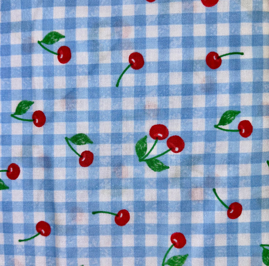 Sm. Cherries on Light Blue Gingham