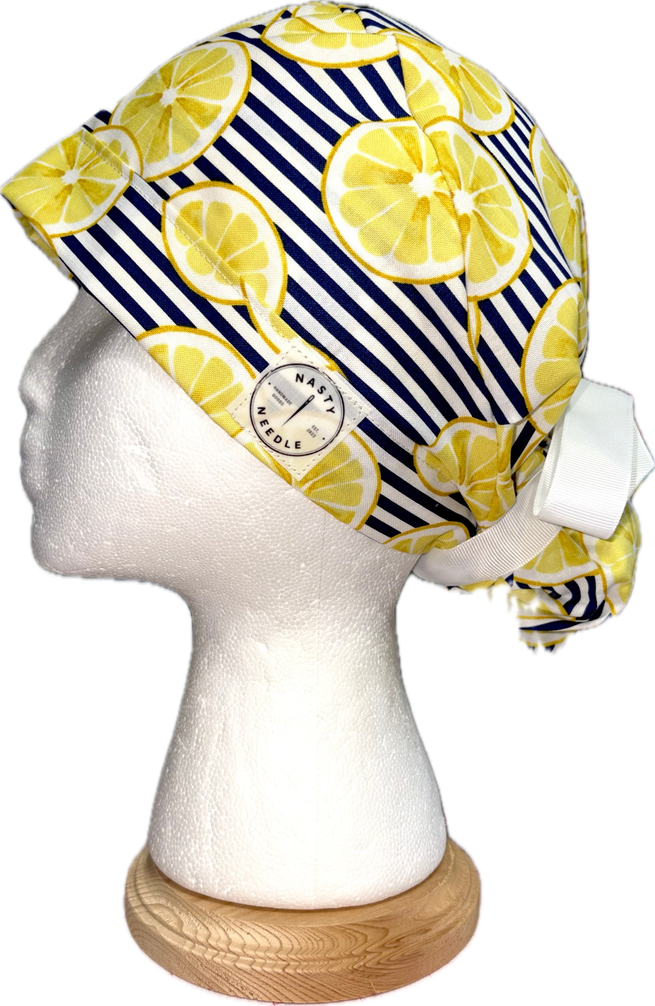 Lemons on Navy Stripe